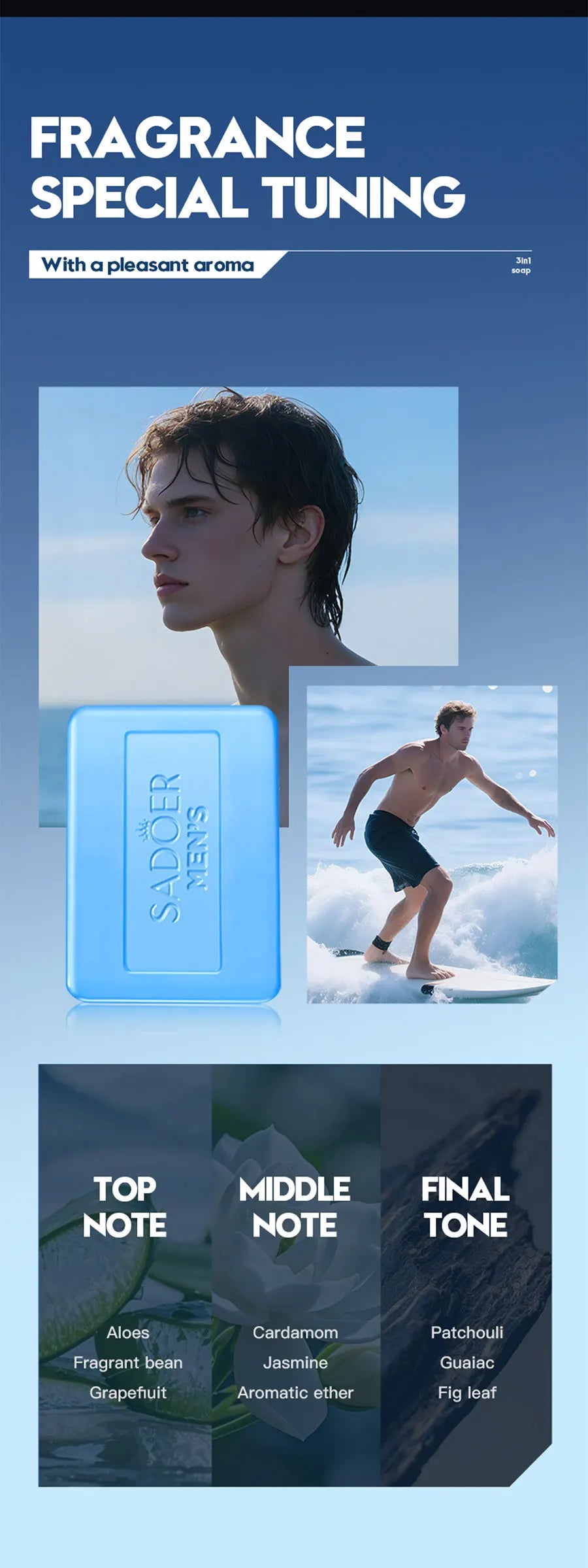 Men'S Three In One Bath Perfume Soap Witch Hazel Aloe Moisturizing Oil Control Vegetable Essential Oil Soap Facial Cleanser Hand