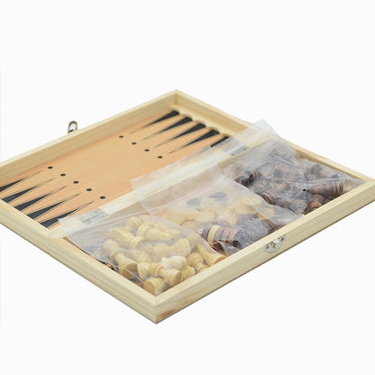 RTENTE-Wooden Foldable 3 In 1 Chess Backgammon Wooden Board Folding Board Game