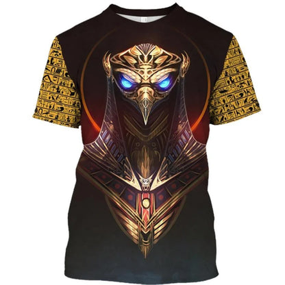 Golden Pharaoh & Anubis T-Shirt – Men's Egyptian Print O-Neck Short Sleeve Tee