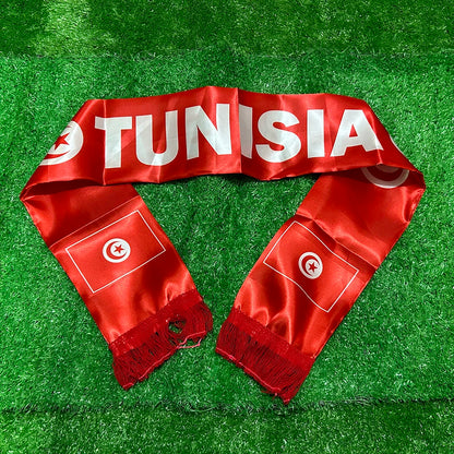Tunisia 2026 Satin Scarf – 14×135cm Double-Sided Flag with Tassels