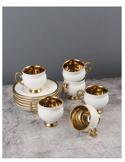 Best 2pcs/set Turkish Coffee Cups Set Of 2 Ceramics Cup Of Coffee Creative Gifts Relief Teacup And Saucer Set Retro 90ml Gobelet