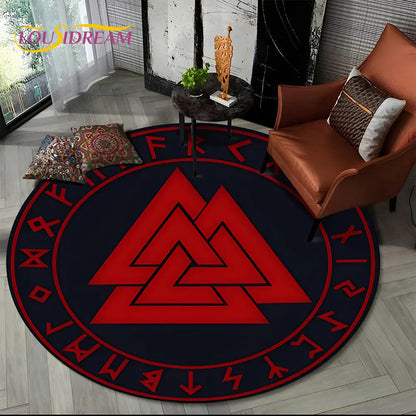Viking Valknut Yggdrasil Tree of Life Round Area Rug,Carpet Rug for Living Room Bedroom Sofa Playroom Decor,Non-slip Floor Mat