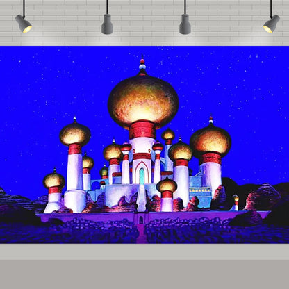 Arabic Aladdin Muslim Gold Mosque Background Fabric Princess Birthday Party Gift Photography Prop Decoration Banner Girl Poster