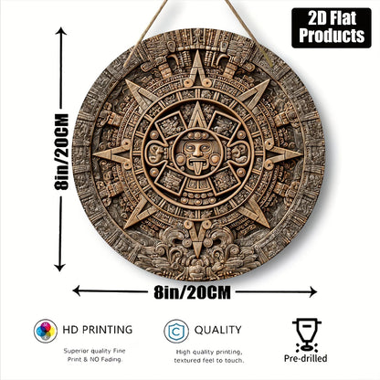 Sunstone Theme Round Wood Decor Sign, 8x8 Inch 2D Flat Wall Art for Home Bar Kitchen Cafe, Halloween Christmas Festival
