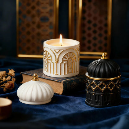 S0242 Novidades Islamic Style Storage Jar Resina Molde Jewelry Trinket Container Vase Box Candle Pot Mold with Lid for DIY Craft