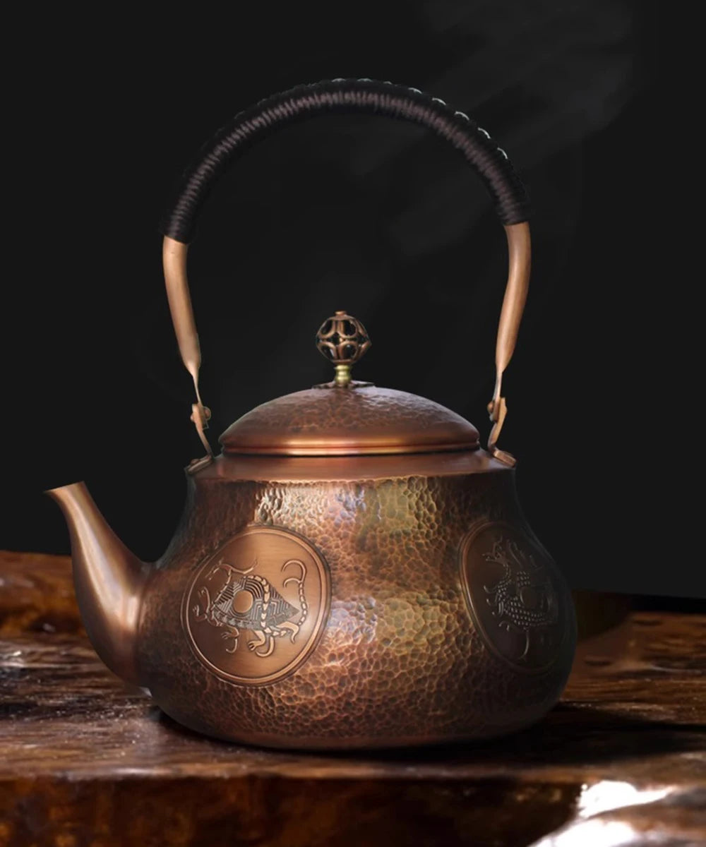 Pear shaped pure copper teapot, Handmade hammered copper teakettle, Home gas boiling tea pot, Kung Fu Health water kettle, 1.5L