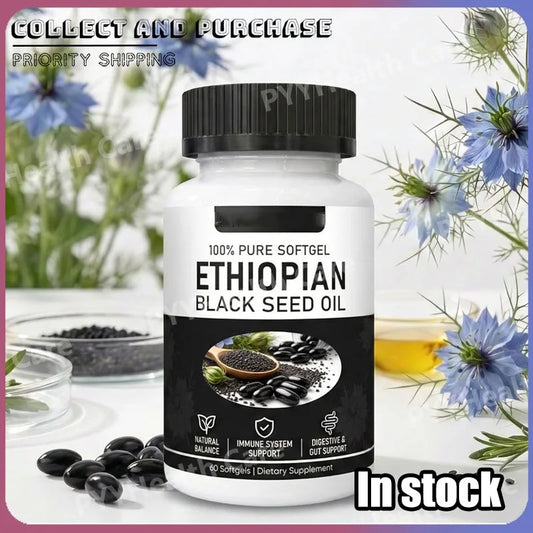 Ethiopian Black Seed Oil Capsules – Organic Cold-Pressed with Thymoquinone, 60 Softgels