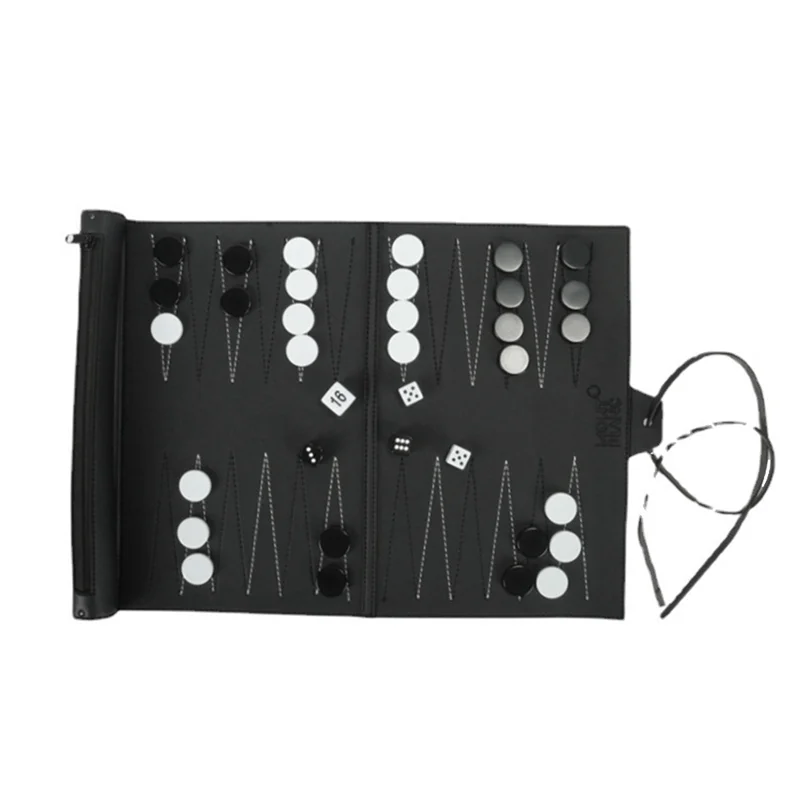 【AA04】Roll Up Backgammon Sets Portable Travel Board Game Set For Adults And Kids Foldable PU Classic Chess Board Roll-Up Easy In