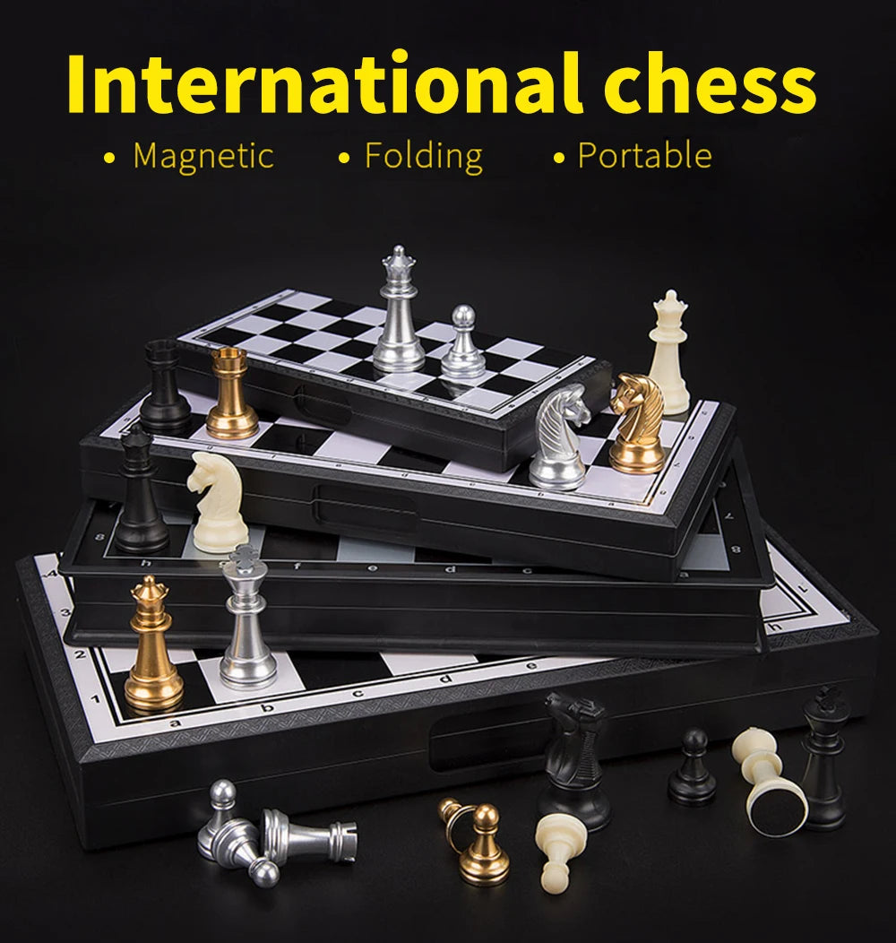 Portable Special Magnetic Chess Backgammon Checkers Set Big Board Draughts Entertainment Christmas Travel Games Aldult Kids Gift