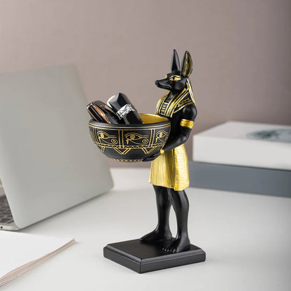 25cm Anubis God Statue Ancient Egypt Art Sculpture with Bowl for Keys/Jewelry Gift for Mythology Lovers & History Buffs