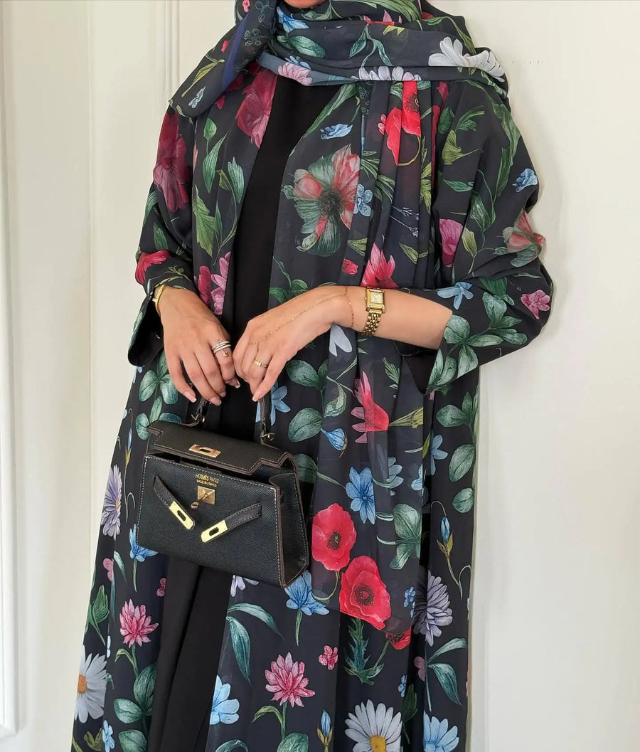 Flower Print Eid – The Open Cardigan Khimar Set for the Muslim Woman in America