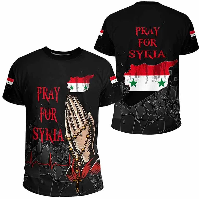Syria Football Sports T-shirts Men 3d Printed Syrian Graphic Flag Short Sleeves Street Oversized Tees Tops Soccer T-shirts