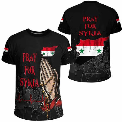 Syria Football Sports T-shirts Men 3d Printed Syrian Graphic Flag Short Sleeves Street Oversized Tees Tops Soccer T-shirts