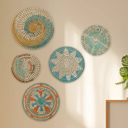 5/7Pcs Hanging Wall Basket Decor Boho Home Decorations Rattan Wall Decor Woven Rattan Seagrass Wall Decor Art Wall Hanging