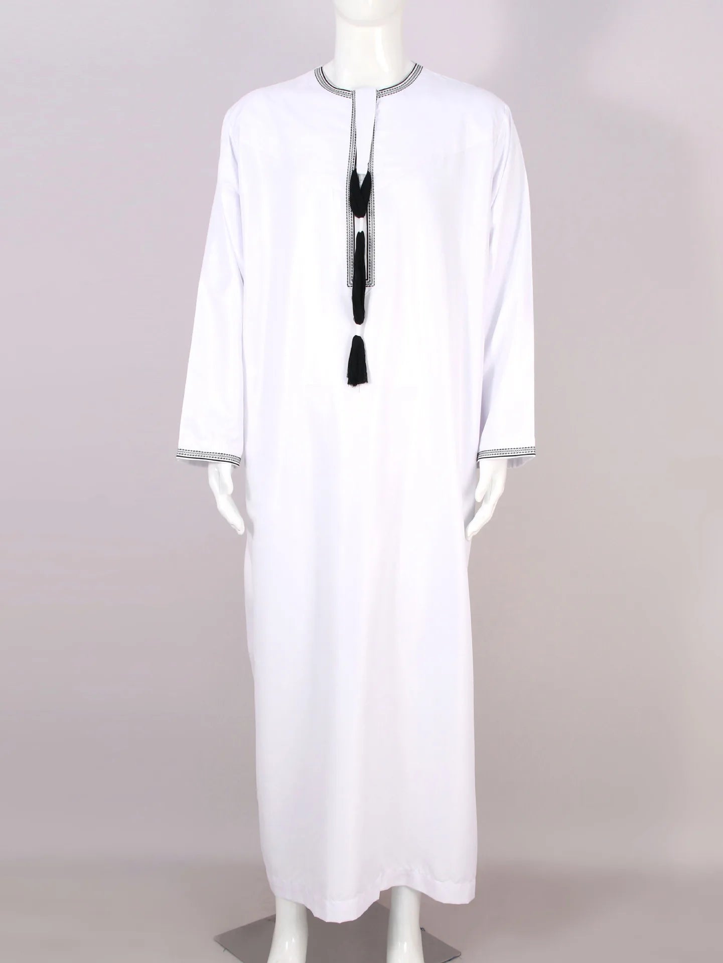Eid Ramadan Muslim Men Long Robe Round Neck Embroidered Oman Dubai Arabian Saudi Male Jubba Thobe Adults Abayas Islamic Kamis