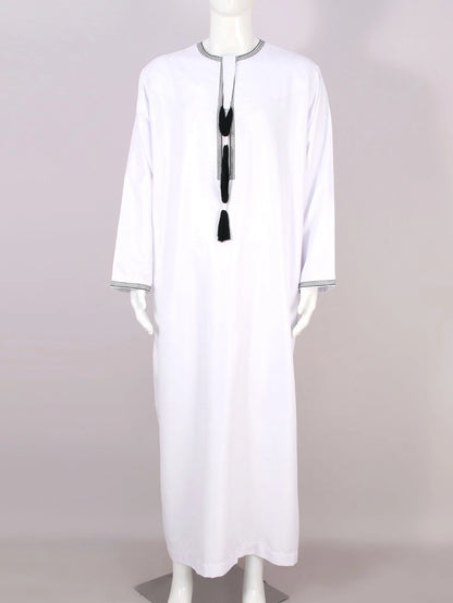 Eid Ramadan Muslim Men Long Robe Round Neck Embroidered Oman Dubai Arabian Saudi Male Jubba Thobe Adults Abayas Islamic Kamis