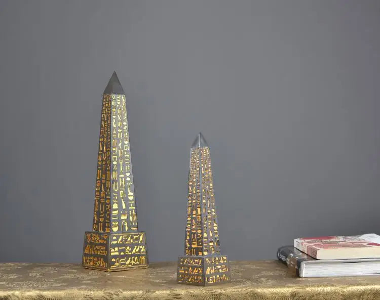 Gold-Plated Egyptian Obelisk – Resin Hieroglyphic Monument, Ancient Civilization Decor