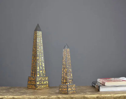 Gold-Plated Egyptian Obelisk – Resin Hieroglyphic Monument, Ancient Civilization Decor