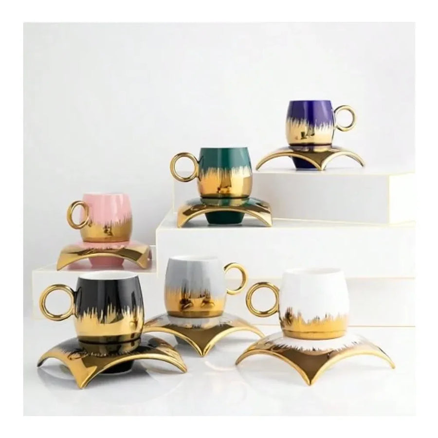 Finjan Arabia – 6-Piece Luxury Marble Ceramic Coffee Cup Set
