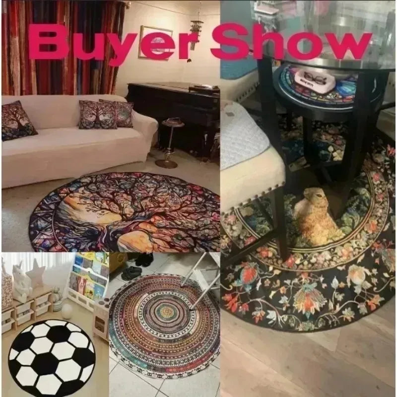Moroccan Style Circular Carpet Visual 3D Woven Pattern Printed Carpet Anti Slip Entrance Door Mat Living Room Bedroom Rug