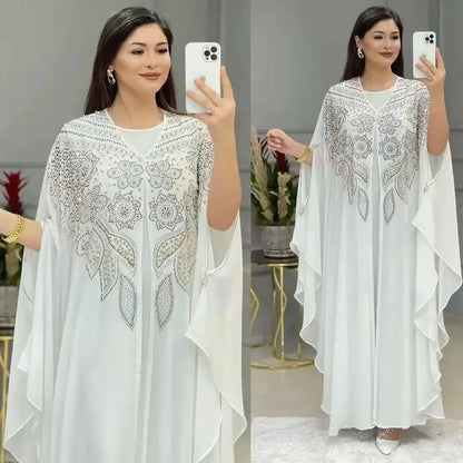 Elegant Moroccan Kaftan Set – 2 Piece Chiffon Abaya Dress