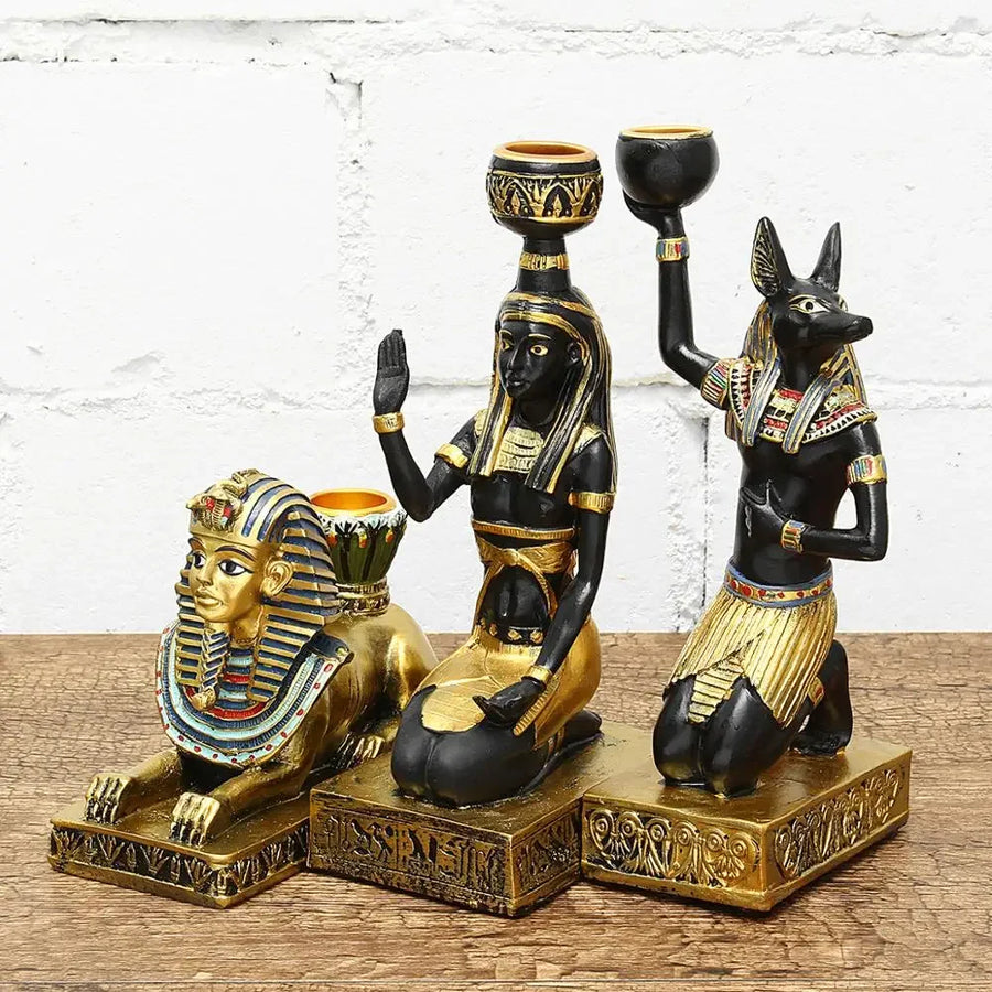Egyptian Sphinx & Anubis Candleholder – Resin Candlestick, Retro Home Decor
