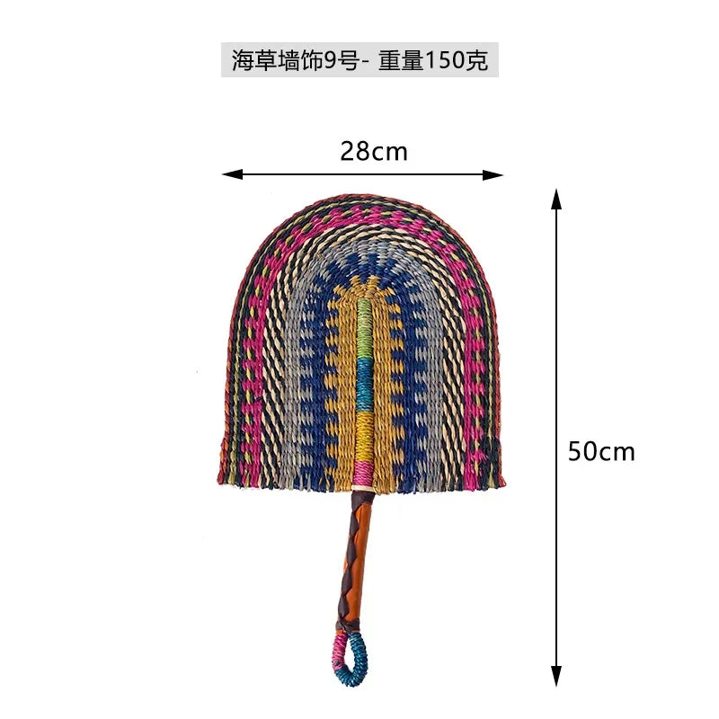 Seaweed woven Nordic hand-woven decoration home wall hanging living room porch background home wall fan pendant