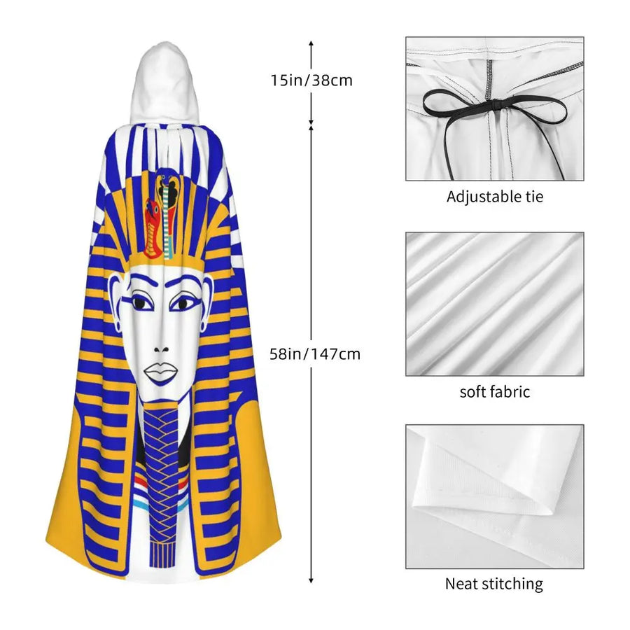 Pharaoh Golden Crown Hooded Cape – Egyptian Cosplay Cloak for Adults