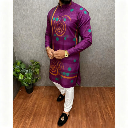 2026 Summer Men'S Digital Printed Kurta Vardha Regular Fit Mandarin Collar All Occasions Arabe Hombre Ropa Marokkaanse Kaftan