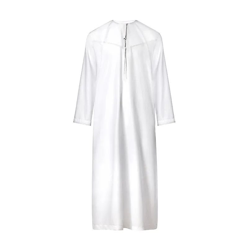 Men's Arabic Jubba Thobe Dubai Omani Saudi Polyester Tassel Traditional Kaftan Loose Muslim Prayer Clothes Islamic Djellaba