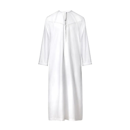 Men's Arabic Jubba Thobe Dubai Omani Saudi Polyester Tassel Traditional Kaftan Loose Muslim Prayer Clothes Islamic Djellaba