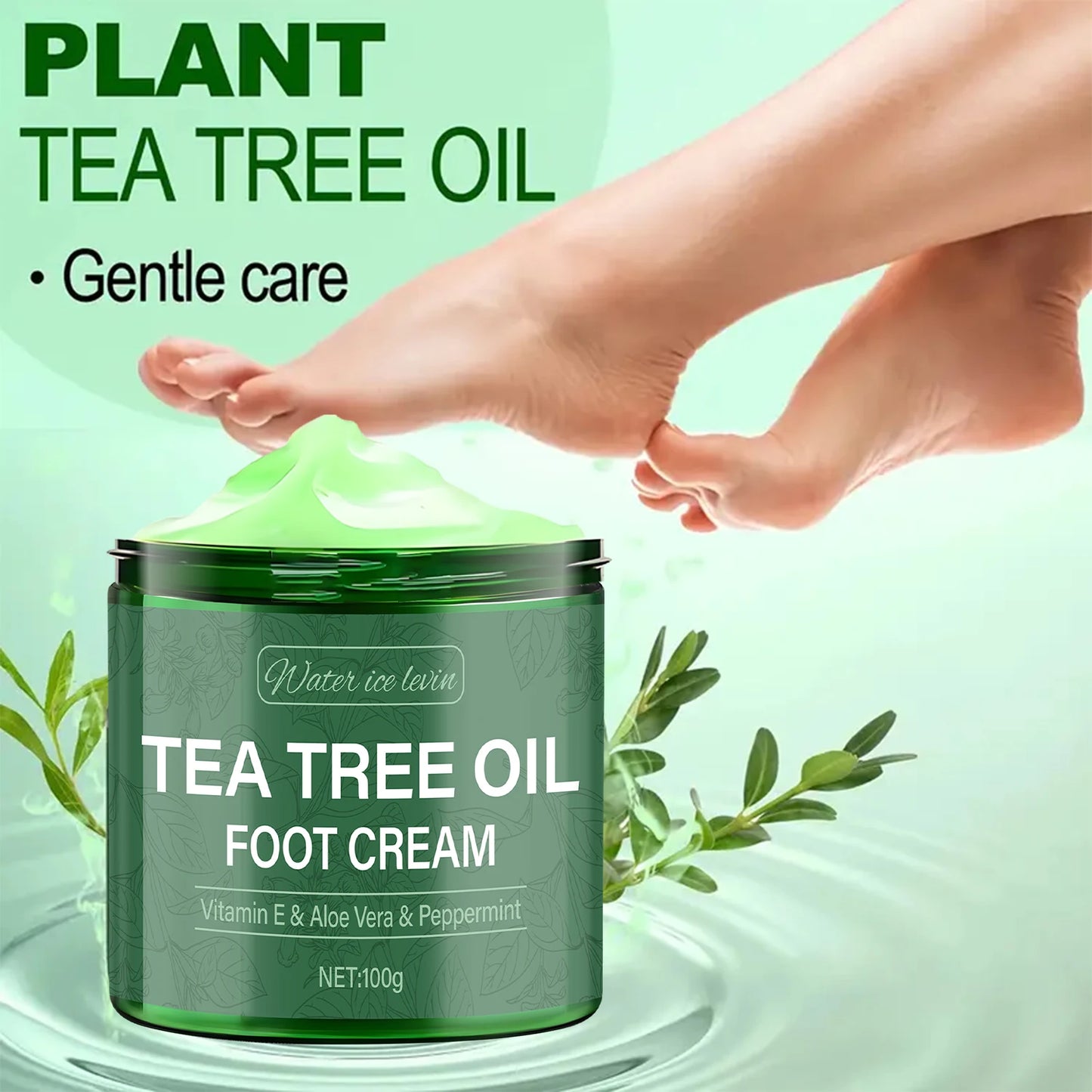 Tea Tree Oil Foot Cream, Vitamin E & Aloe Vera-Infused, Light Texture Moisturizes & Protects Feet for Elastic Skin
