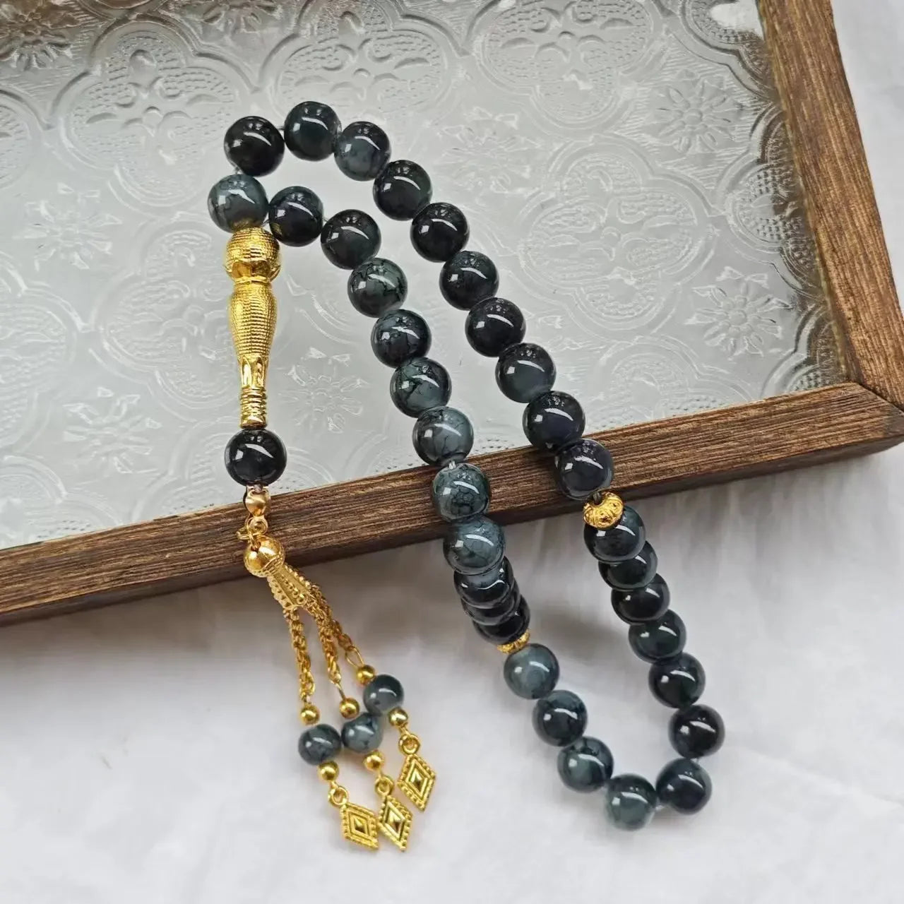 10mm 33 Beads Tassel Glass Muslim Prayer Beads Tasbih Islamic Tasbeeh Charm Bracelet Allah Mohammed Ramadan Arabic Jewelry Gifts