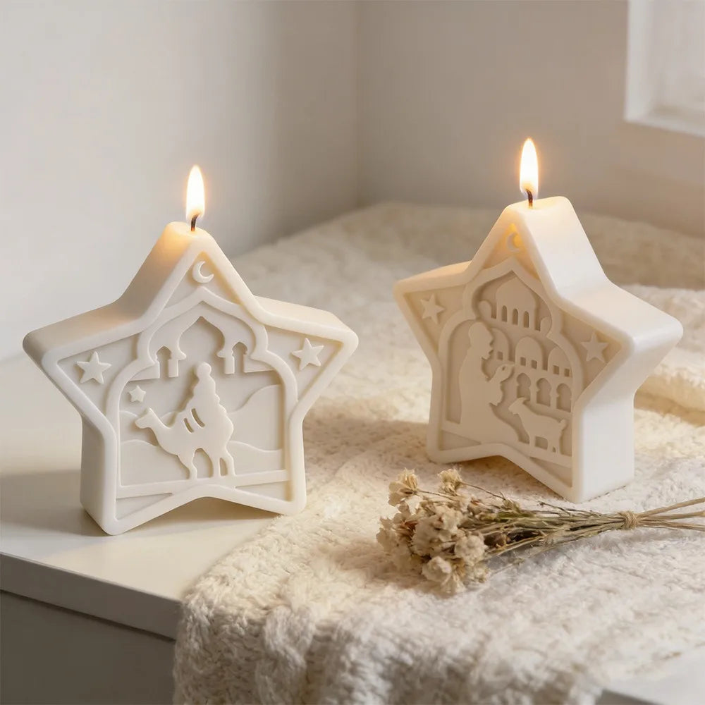 Arabic Star Moon Relief Candle Mold Islamic Mosque Camel Silicone Mold for DIY Gypsum Soap Candle Making Middle Eastern Decor
