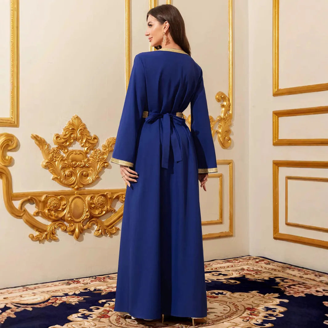 Muslim Sets Women Party Dresses Jalabiya Robe Embroidery Abayas Sashes Ramadan Morocco Dubai Arab Kaftan Vestidos 2 Piece Suit