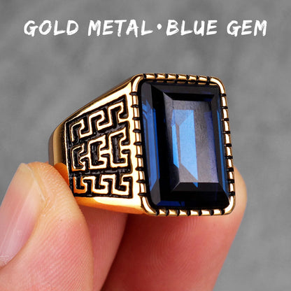 Stainless Steel Mens Rings Gold Silver Color Red Blue Rhinestone Simple Luxury for Male Boy Jewelry Creativity Gift Wholesale