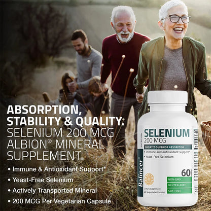 Organic Selenium Capsules - Vitamin D for Heart, Bone, Metabolism & Immune Health, Improves Brain Function, High Absorption