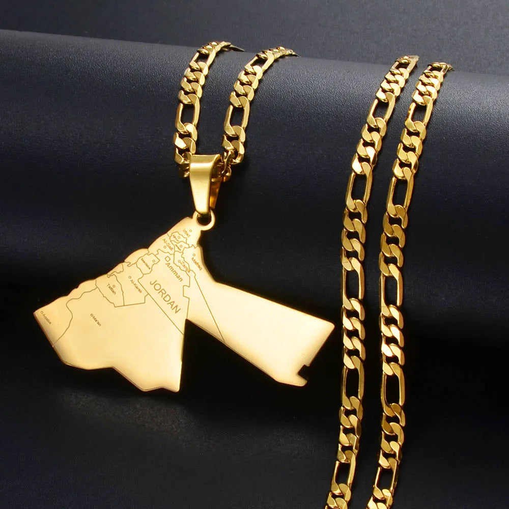 Hashemite Kingdom Map Pendant – Unisex Jordanian Necklace, Anniyo
