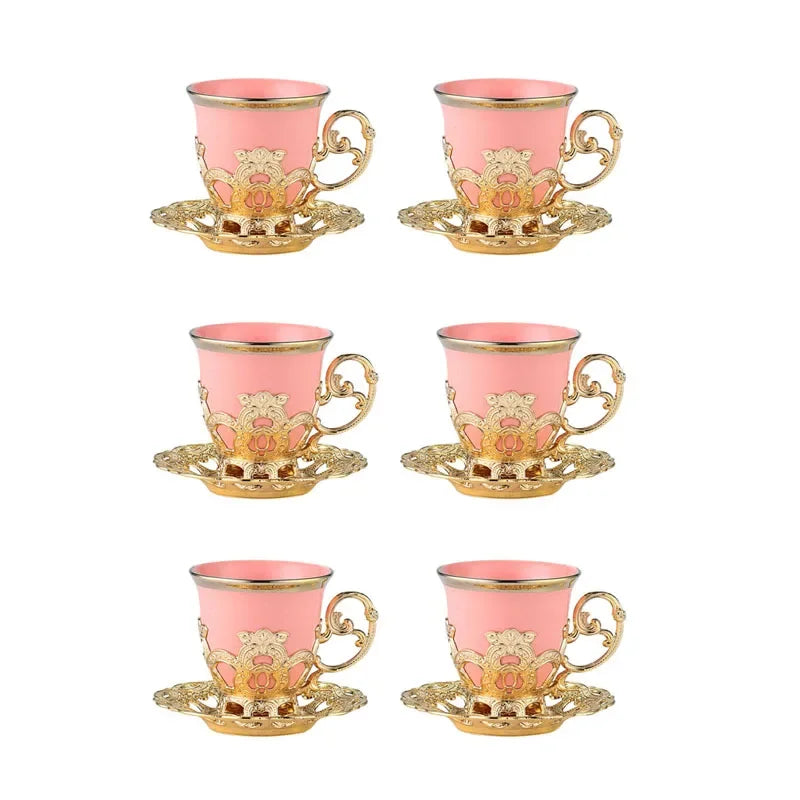 Golden Border Turkish Coffee Cups – Ceramic Cup & Saucer Set, Classic Afternoon Tea