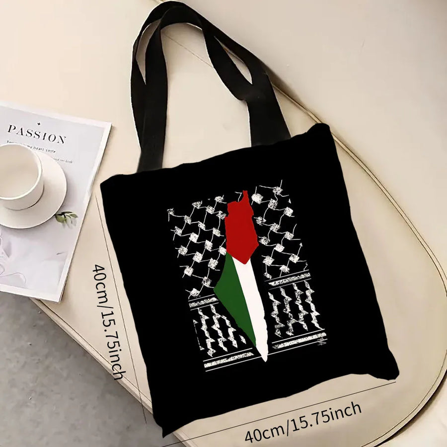 Heart Peace Floral Shoulder Bag – Arabic Calligraphy Keffiyeh Tatreez Art