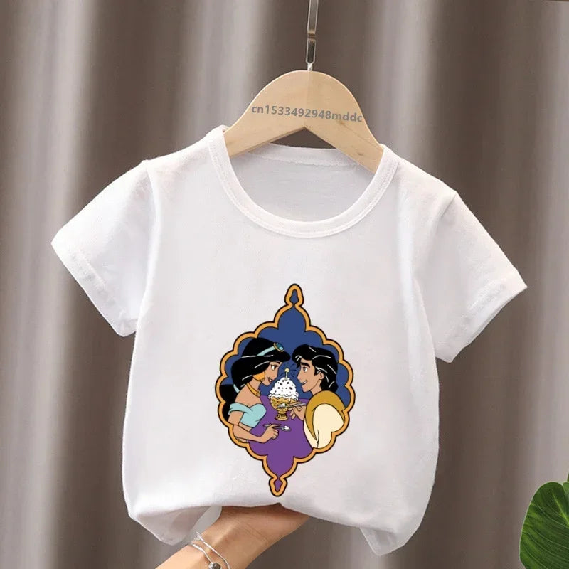 Hot Sale Aladdin Jasmine Princess Print Cartoon Kids T-Shirts Girls Clothes Baby Boys Short Sleeve T shirt Summer Children Topsr