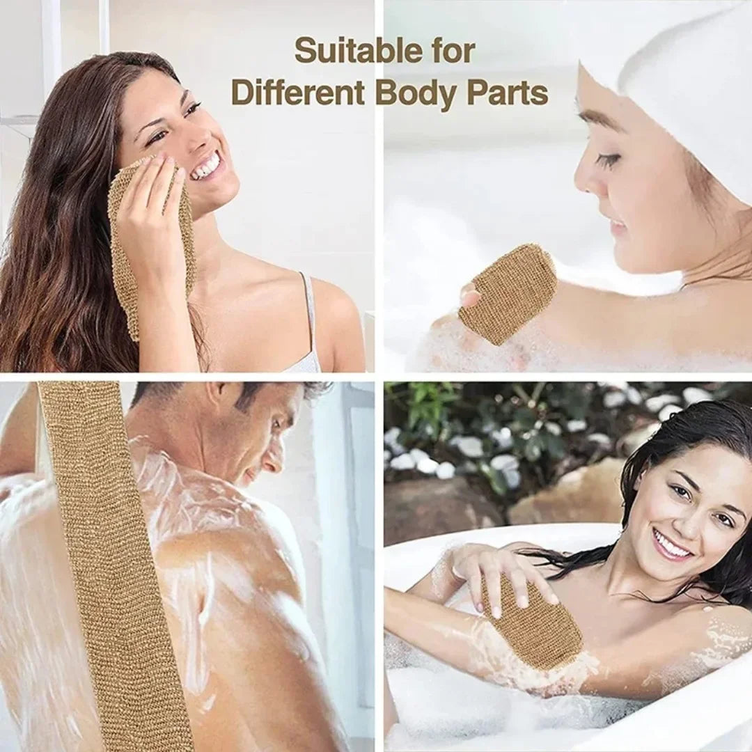 Hemp Back Scrubber Bath Towel Jute Exfoliating Loofah Back Strap with Gloves for Shower Bath Body Cleaning Kit for Bath Supplies
