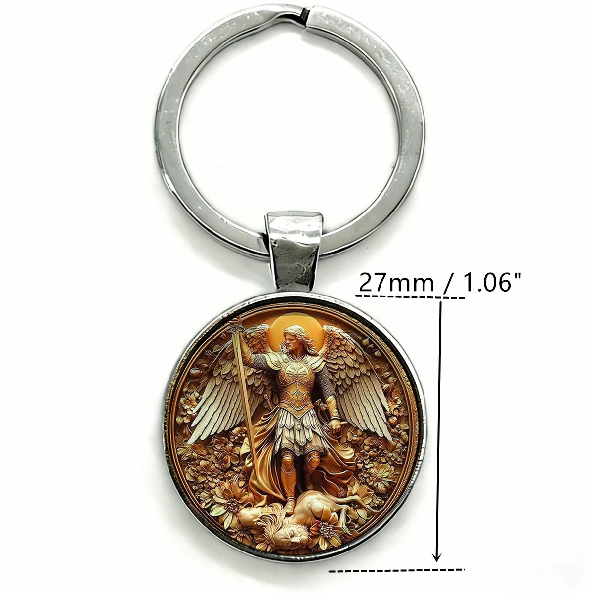 1PC Saint Michael Key Chain Archangel Defeating Evil Templar Keychain Protective Cross Keyring Religious Symbolic Accessory