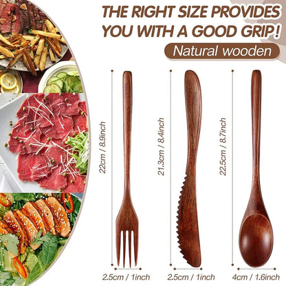 24/12 Pieces Wooden Spoon Soup Spoon and Fork Tableware Natural Ellipse Ladle Spoon Set Eco Friendly Products Spoons for Cooking