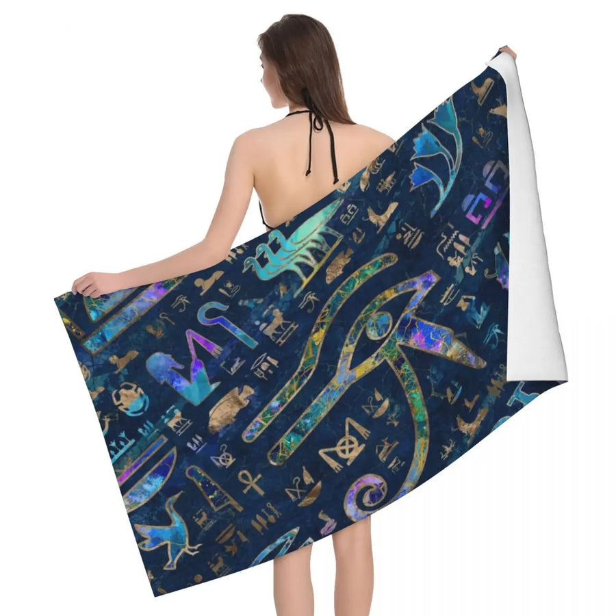 Tutankhamun Hieroglyphic Beach Towel – Quick-Dry Egyptian Pharaoh Bath Towel