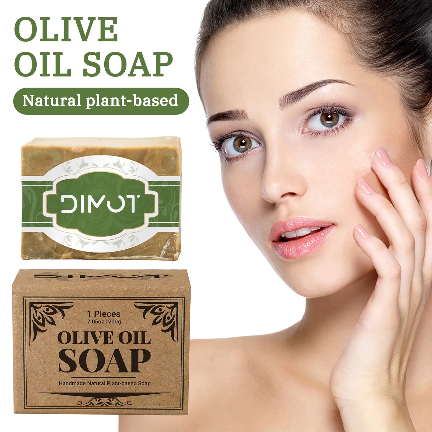 Olive Oil Soap Bar - Handmade Natural Plant-Based Soap for Face, Body & Hair, with Olive Fruit Oil, for Moisturizing 200g