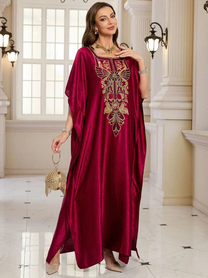 Beach Kaftans for Women Shining Material Embroidered Elegant Maxi Dresses Cover Ups for Swimwear Holiday Beachwear Bathing Suits