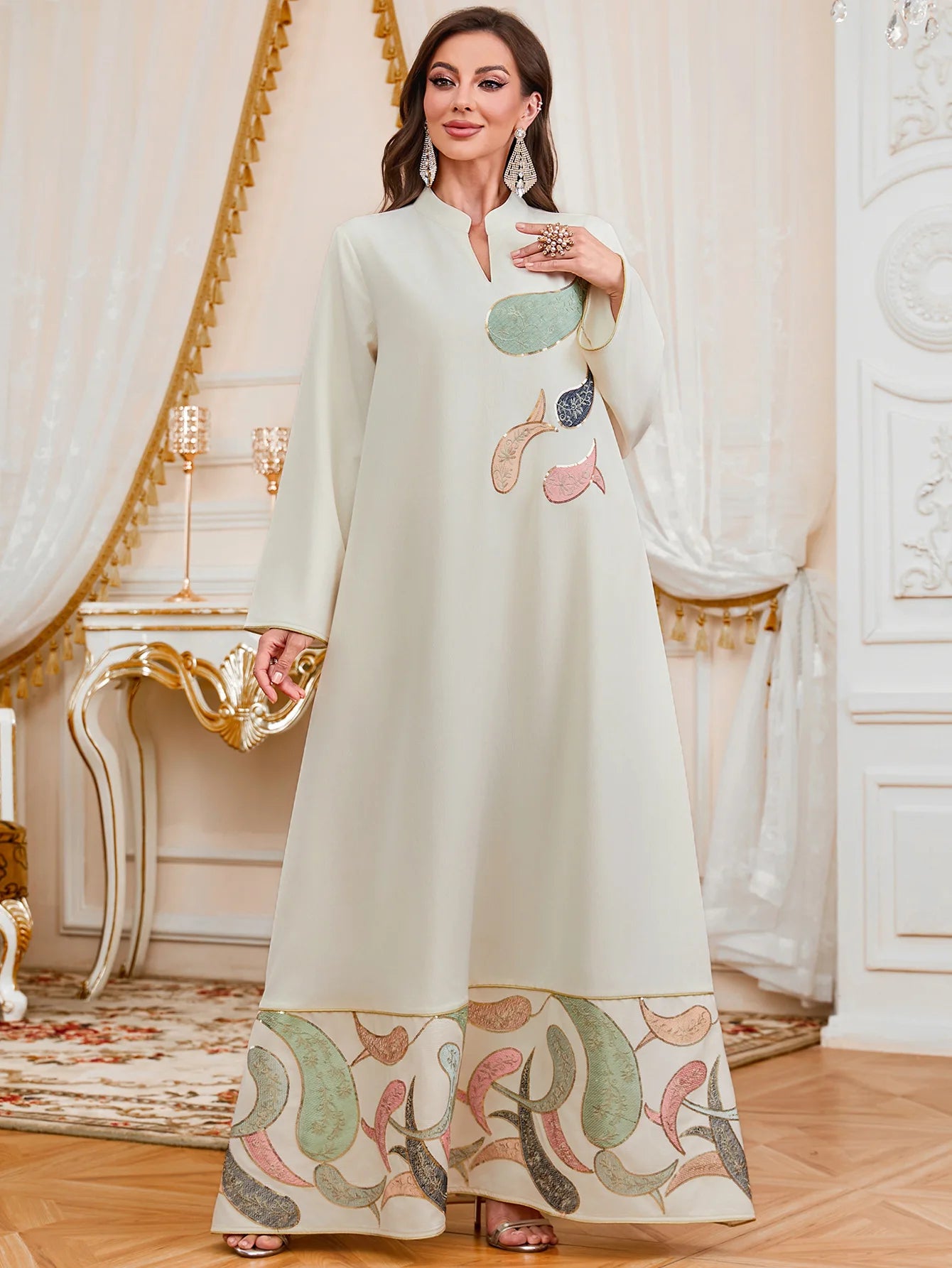 Elegant Eid Muslim Evening Party Jalabiya Marocain Dress Ramadan Arabic Embroidery Abaya Islamic Turkish Moroccan Kaftan Gown