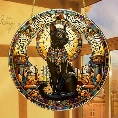 Egyptian Bastet Cat Goddess Acrylic Suncatcher-Animal Theme Indoor Wall Hanging for Living Room,Festive Party Decor,Gift