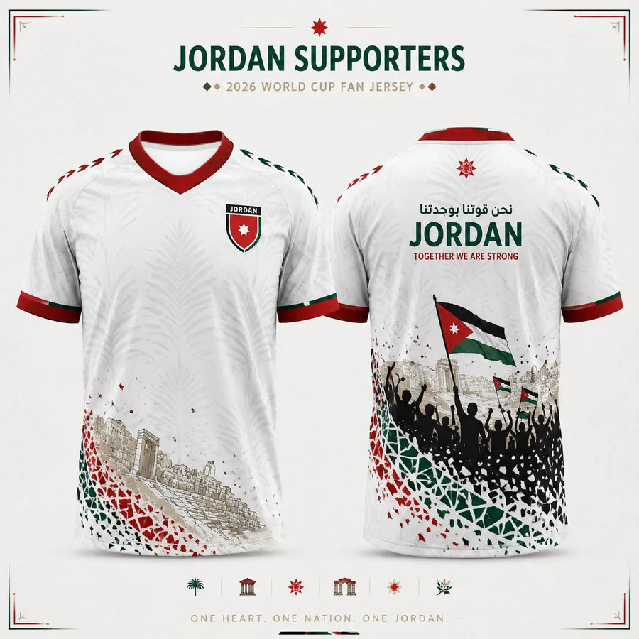 Jordan 2026 Red Football Jersey – Crest Print, Lightweight Unisex Sports Top